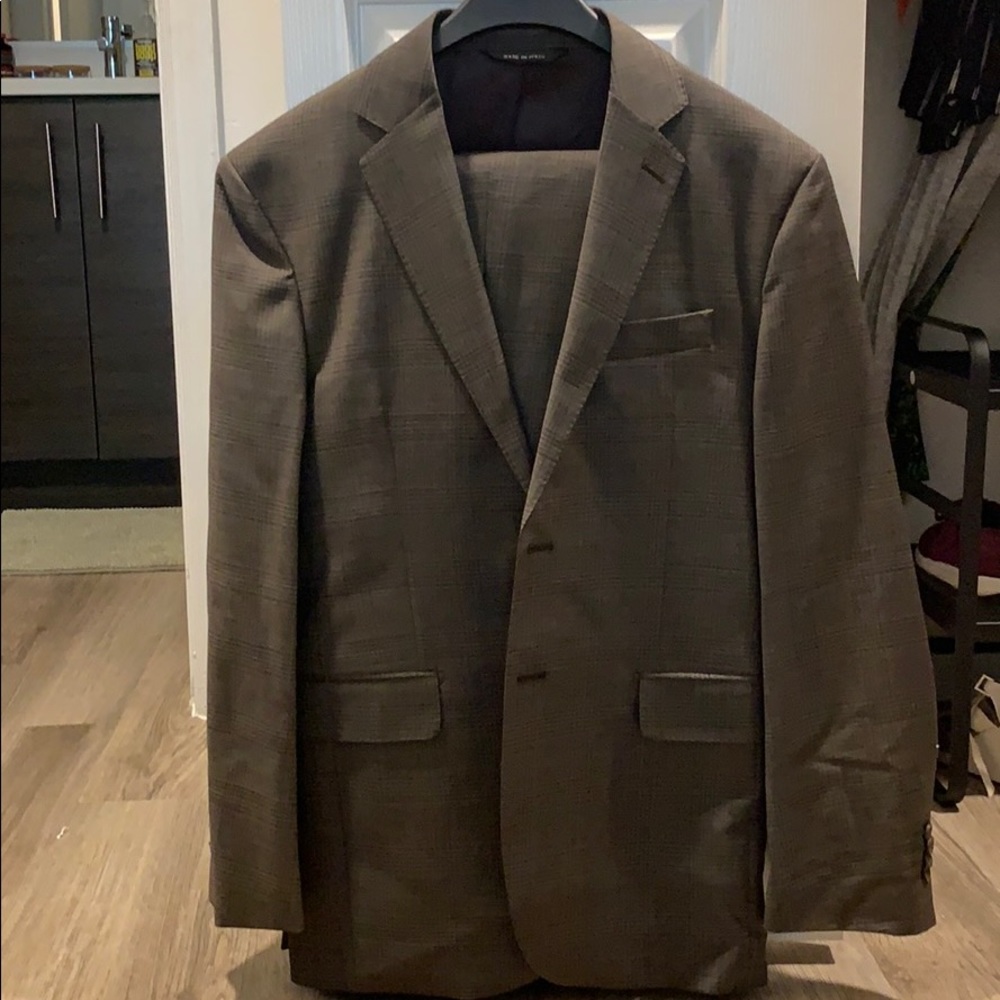 Brown Prince of Wales Check Suit by YSL